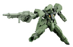 Model kit Bandai HG 1/144 Graze verde in posa da combattimento con fucile, su sfondo bianco.