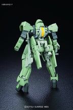 Vista posteriore del model kit Bandai Graze HG 1/144, action figure robot verde su sfondo nero.