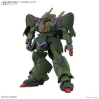 Model kit Bandai 1/144 HG Galluss-J: robot da assemblare color verde oliva con dettagli rossi e viola.
