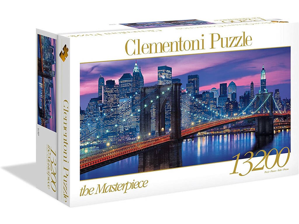Confezione Puzzle Clementoni 13200 pezzi High Quality Collection con vista notturna del Ponte di Brooklyn a New York.