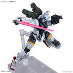 Model kit Bandai 1/144 HG Gelgoog GQ Bocata: robot bianco e verde in posa dinamica con spada laser rosa e pistola.