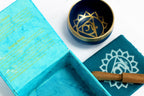 Campana Tibetana Vishuddhi EZ-Shoppy blu con ciotola, cuscino e batacchio in legno per meditazione e chakra.