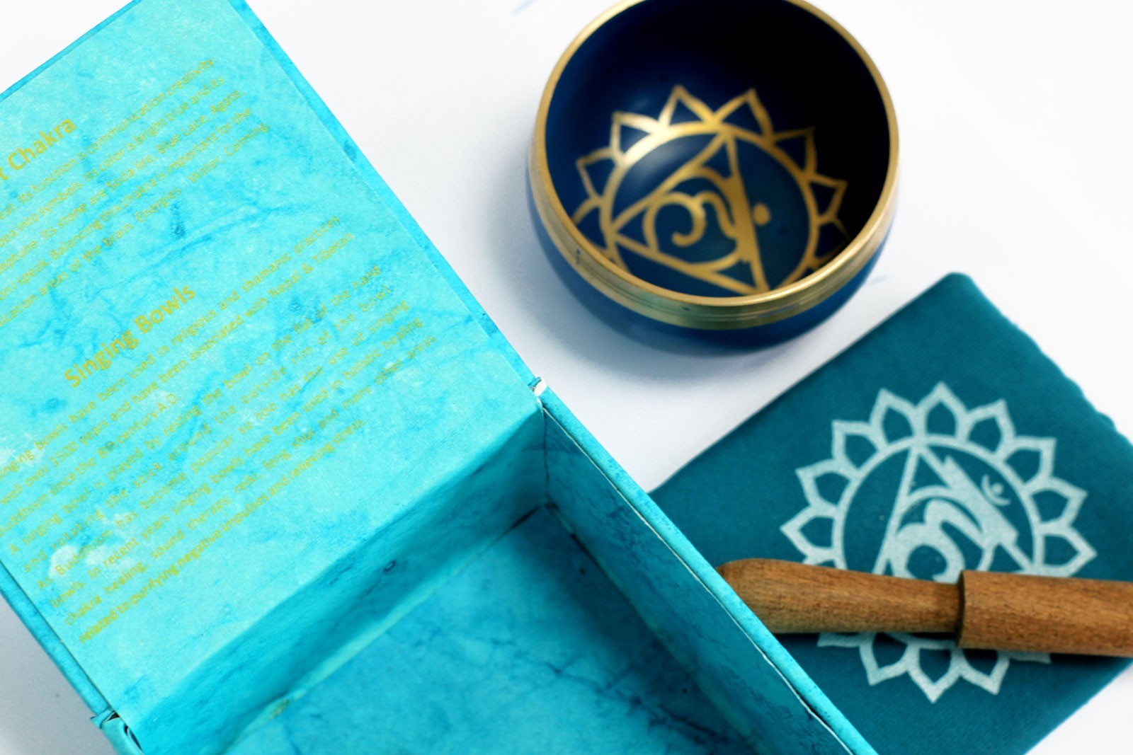 Campana Tibetana Vishuddhi EZ-Shoppy blu con ciotola, cuscino e batacchio in legno per meditazione e chakra.