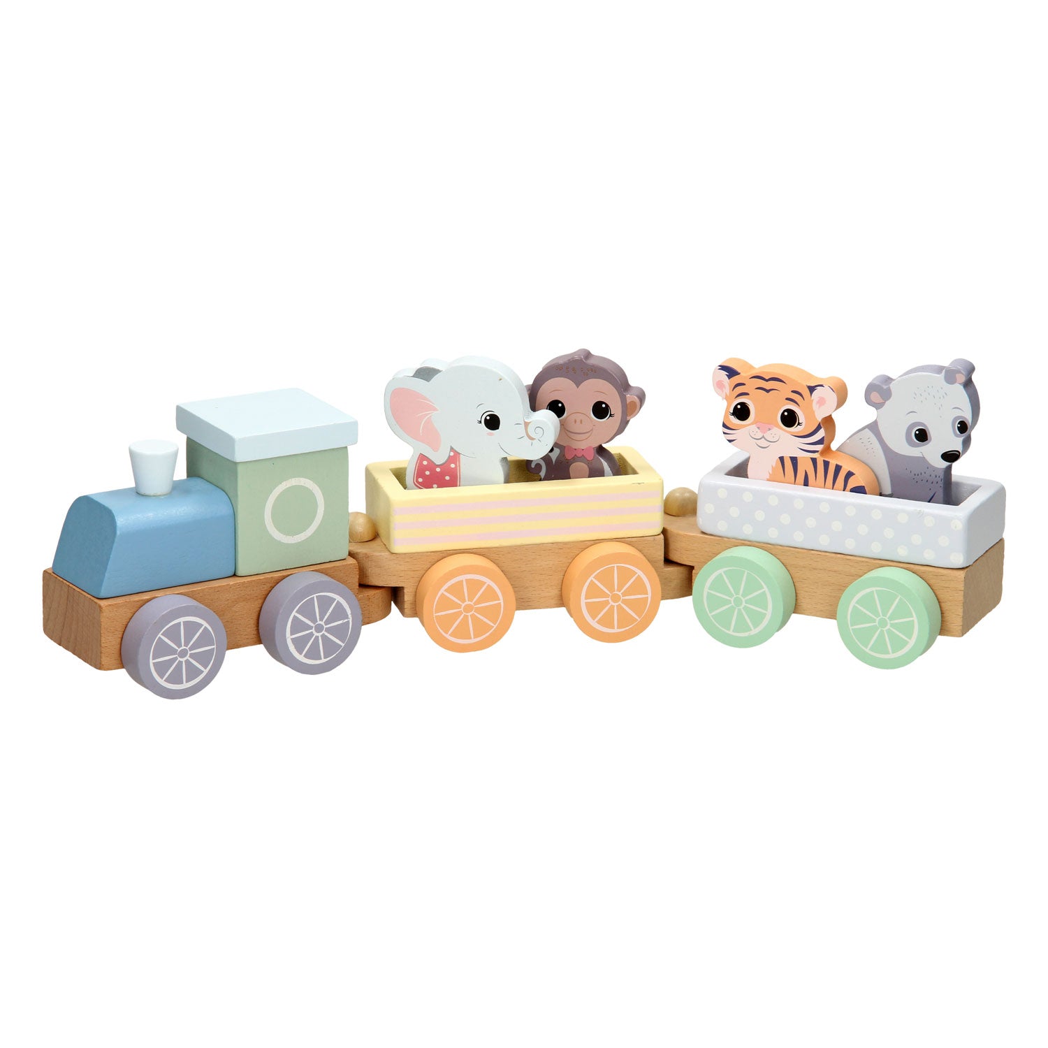 Jouéco - Trenino in Legno con Animali - Gioco Educativo Impilabile