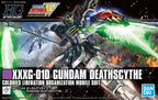 Model kit Bandai Gundam Deathscythe HG 1:144, confezione con illustrazione del robot in azione con falce energetica.