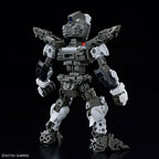 Scheletro interno dettagliato del model kit Bandai MGSD Freedom Gundam su sfondo nero.