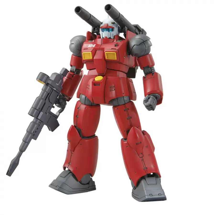 Model kit Bandai HG 1:144 Guncannon Cucuruz Doan's Island: robot rosso con cannoni sulle spalle e fucile.