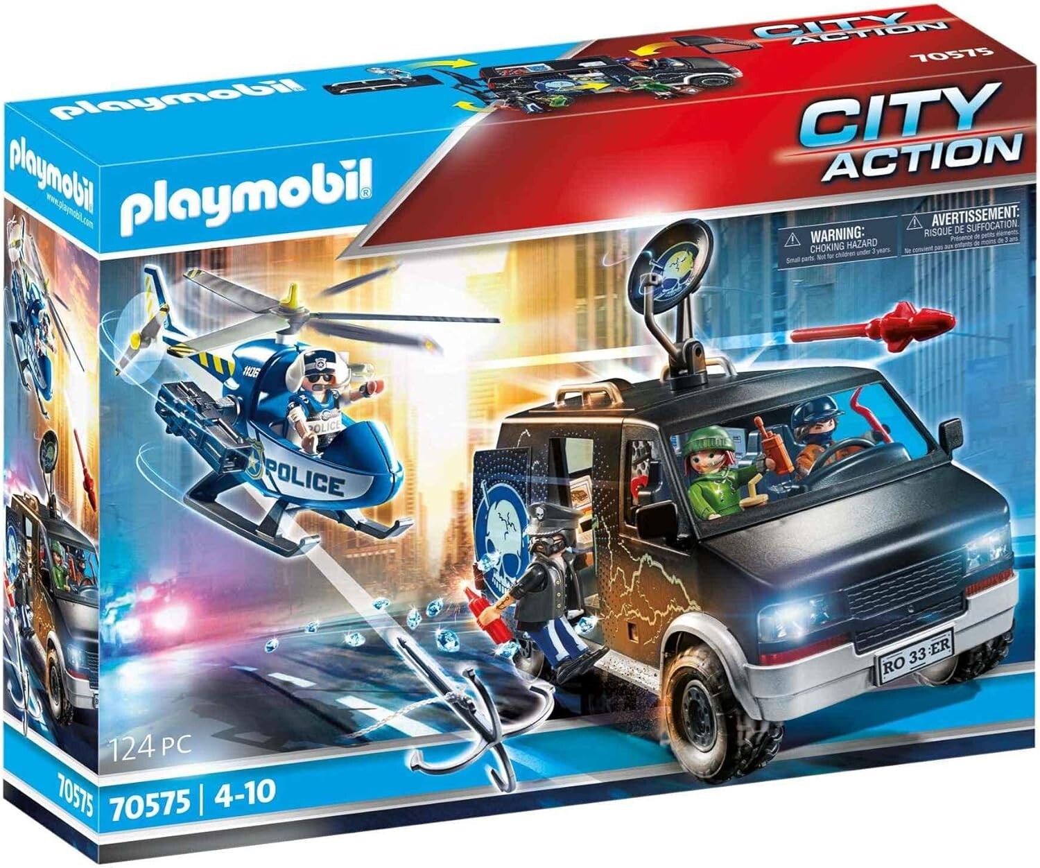 Playmobil 70575 City Action Inseguimento in Elicottero con Furgone dei Ladri NEW