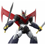 Mazinger Z action figure in black, silver, and red, featuring large wings, two swords, and a dynamic mechanical design.