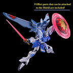 Model kit Bandai HG 1/144 Gyan Strom Agnes Giebenrath in posa d'azione con spada laser e scudo a effetto.