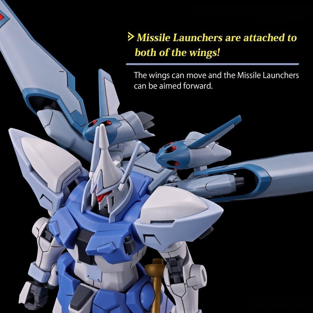 Model kit Bandai HG 1/144 Gyan Strom (Agnes Giebenrath) con lanciamissili orientabili sulle ali mobili.