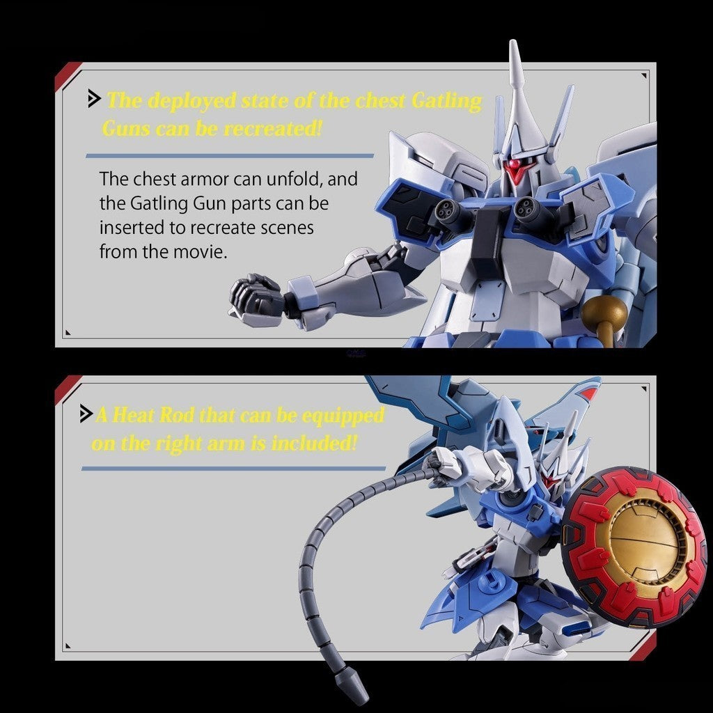 Model kit Bandai HG 1/144 Gyan Strom Agnes Giebenrath: dettagli su mitragliatrici toraciche e frusta termica inclusa.