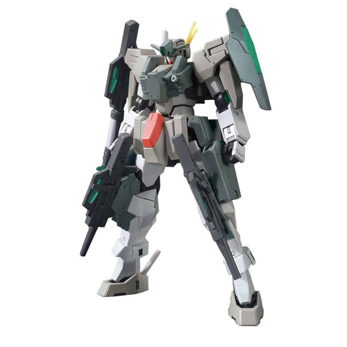 Model kit Bandai HG 1/144 Cherudim Gundam Saga, robot assemblabile color grigio e verde con armi.