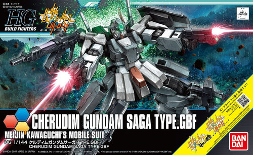 Model kit Bandai HG 1/144 Cherudim Gundam Saga Type.GBF: box art con robot armato in posa dinamica di battaglia.