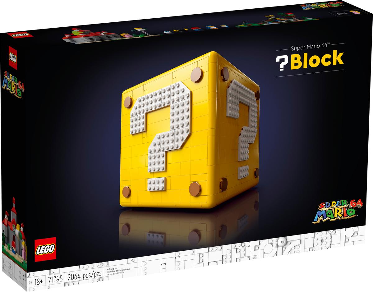 Confezione LEGO Super Mario 71395 Blocco Punto Interrogativo, set di costruzioni 3D giallo con punto interrogativo.