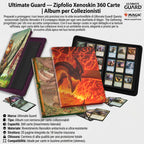 Ultimate Guard Xenoskin 360-card zipper binders with vibrant dragon and landscape fantasy artwork for trading cards.