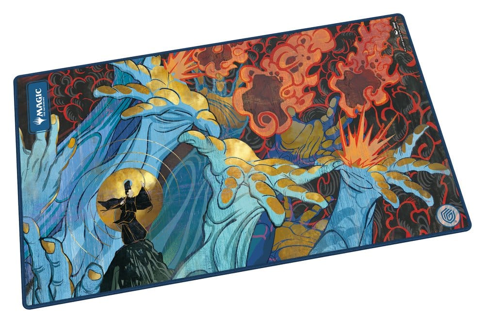 Magic: The Gathering playmat featuring a vibrant, stylized art print of a figure casting spells with large blue hands.