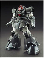 Black and grey Gundam model kit with red head details, white trim accents, and '02' decals on a dark background.