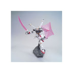 Model kit Bandai Crossbone Gundam X1 HG 1:144 in posa dinamica con spada e scudo a raggio rosa.