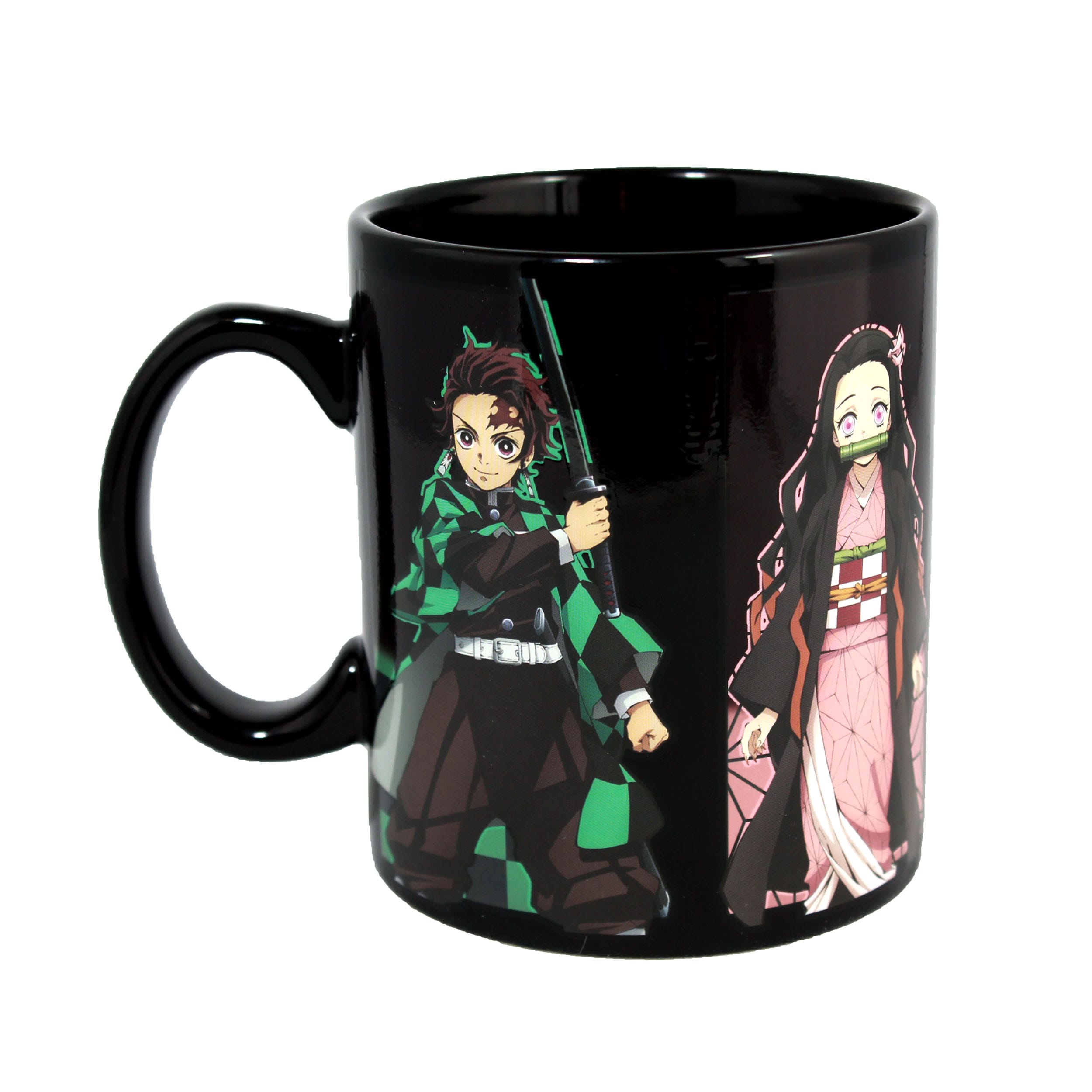 Tazza nera 473ml Demon Slayer Just Funky con Tanjiro e Nezuko, design cambia colore.