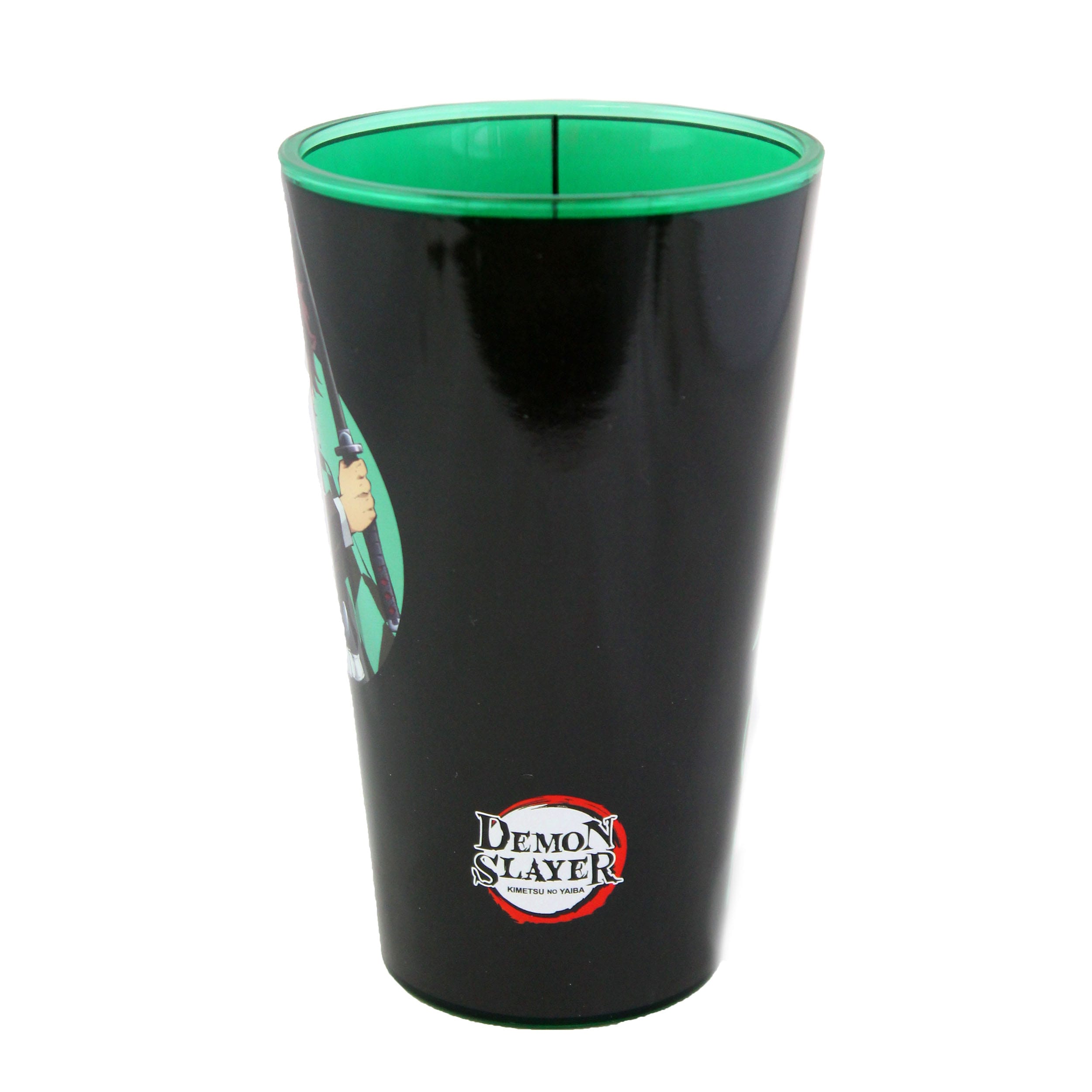 Bicchiere nero Demon Slayer da 473 ml con logo e grafica di Tanjiro e Nezuko, prodotto Just Funky.