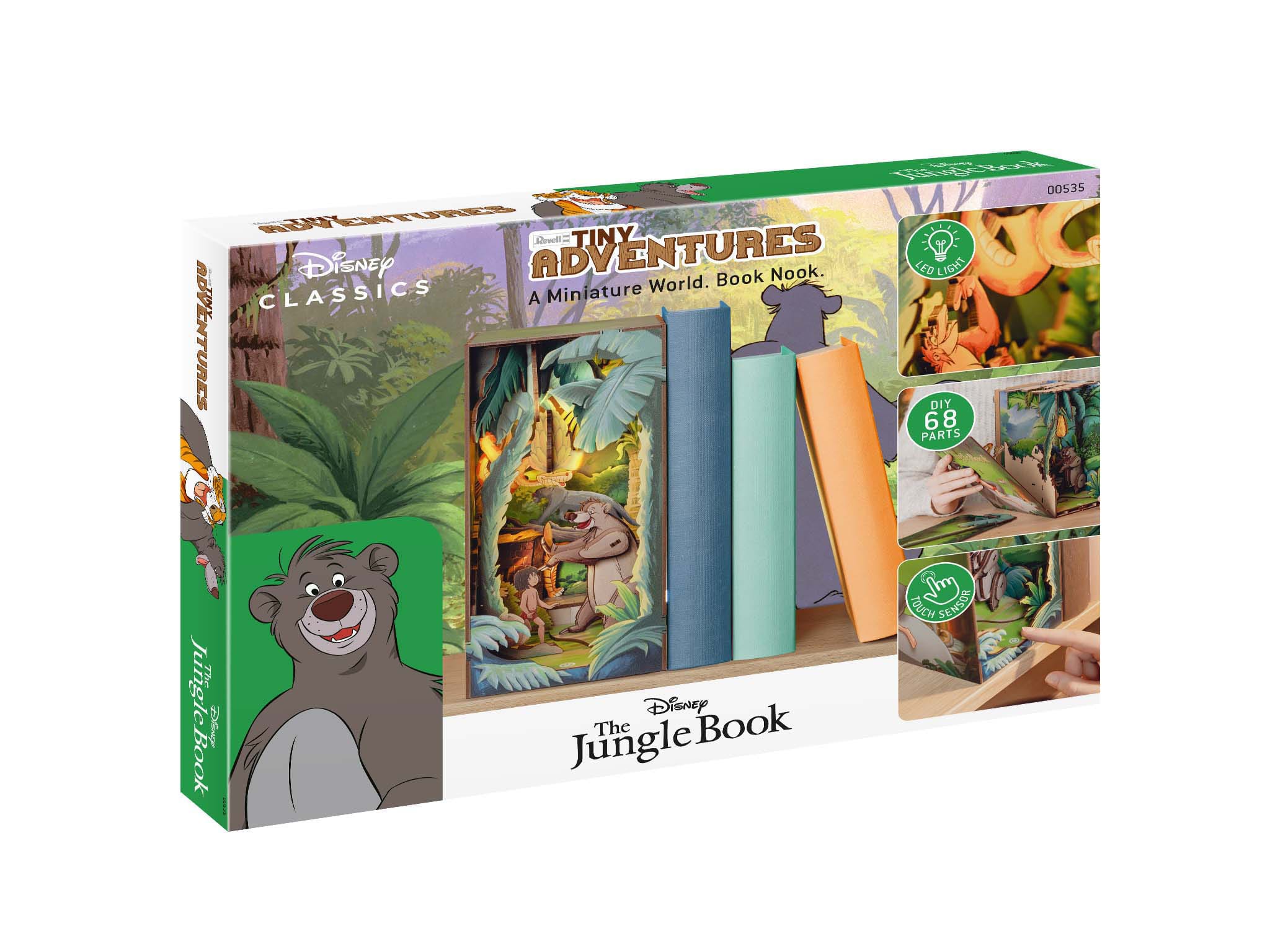 Diorama 3D Revell Book Nook Il Libro della Giungla: scatola del set da costruire con personaggi Disney e luci LED.