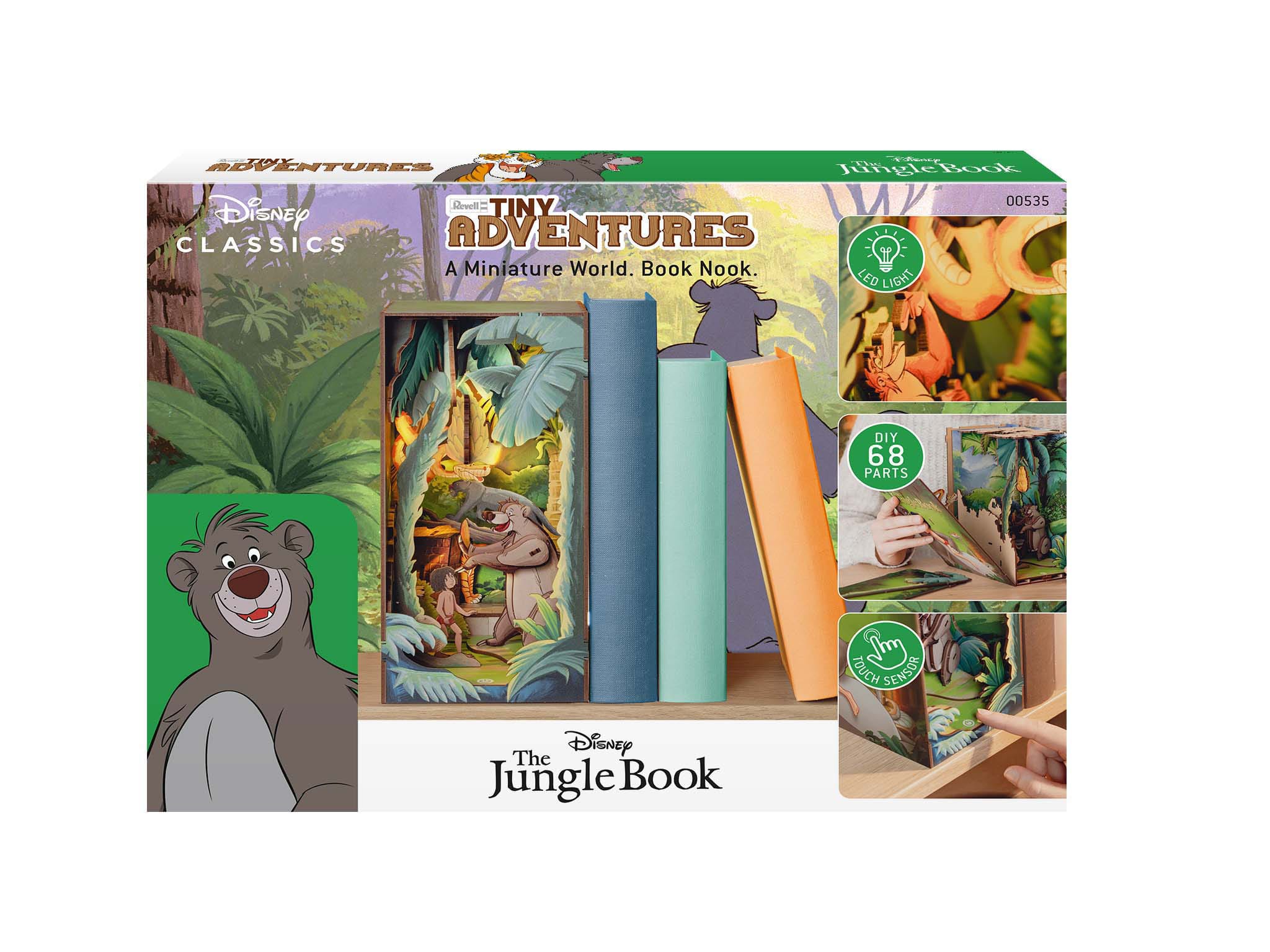 Confezione diorama 3D Revell Book Nook Disney Il Libro della Giungla da montare, con luci LED e sensore touch.
