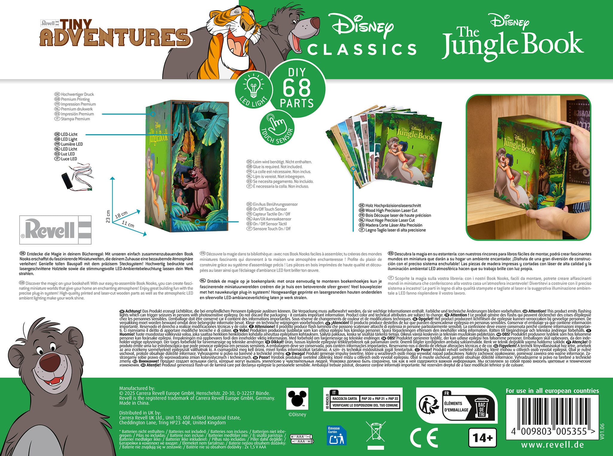 Confezione Revell Puzzle 3D Book Nook Disney Il Libro della Giungla con luci LED e dettagli del diorama.