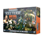 Warhammer 40,000 Kill Team introductory box art showing sci-fi soldiers fighting green orks in a dark, gritty style.