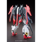 Vista posteriore del model kit Bandai Lightning Z Gundam HG 1:144 con zaino dettagliato su sfondo nero.