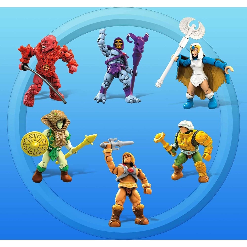 Set di 6 micro action figures Mega Construx Masters of the Universe: He-Man e i suoi iconici nemici.