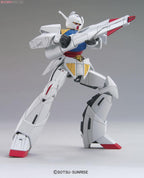 Model kit Bandai 1/144 HGUC WD-M01 Turn A Gundam in posa dinamica con fucile.