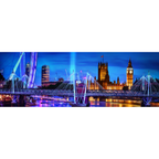 Puzzle Clementoni 1000 pezzi panorama: vista notturna illuminata di Londra con Big Ben e il ponte sul Tamigi.
