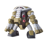 Model kit Bandai HGUC 1/144 MSM-04G Juaggu Unicorn Ver.: robot marrone con cannoni sulle braccia su fondo bianco.